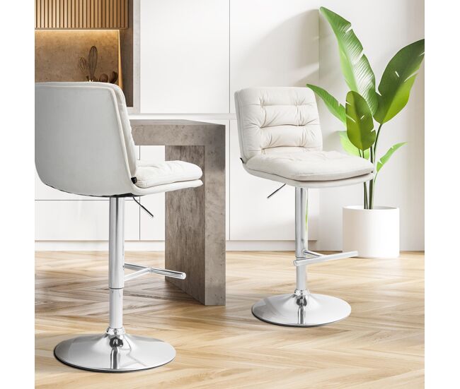 Set de 2 taburetes de bar damar en terciopelo crema 56x42x94 cm