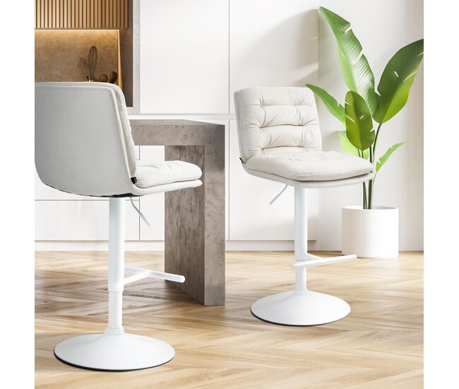 Set de 2 taburetes de bar damar en terciopelo crema 56x42x94 cm