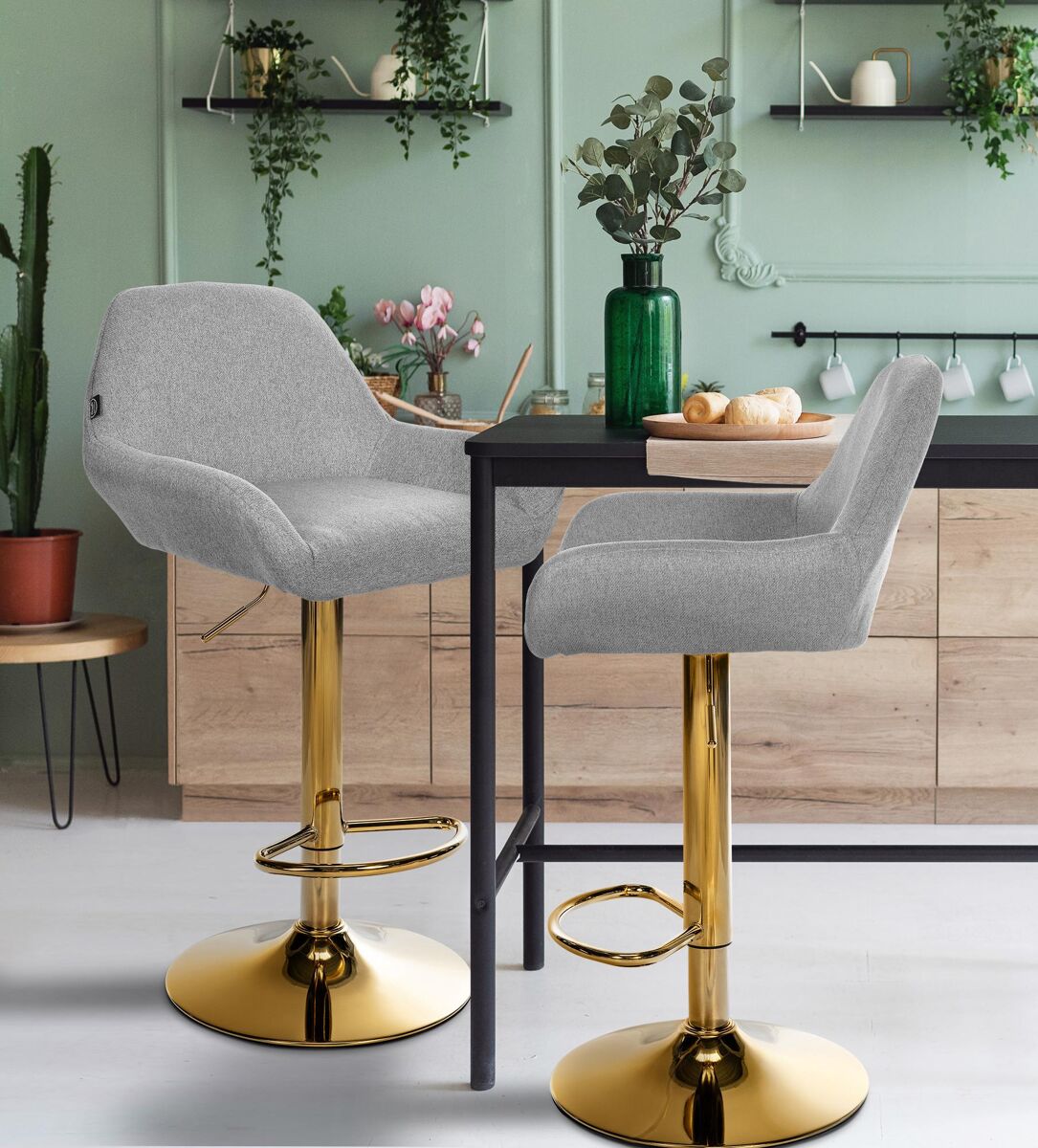 Lote de 2 taburetes de bar braga gold tela gris 52x51x89 cm