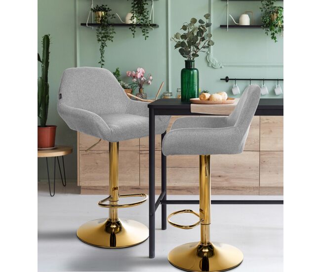 Lote de 2 taburetes de bar braga gold tela gris 52x51x89 cm