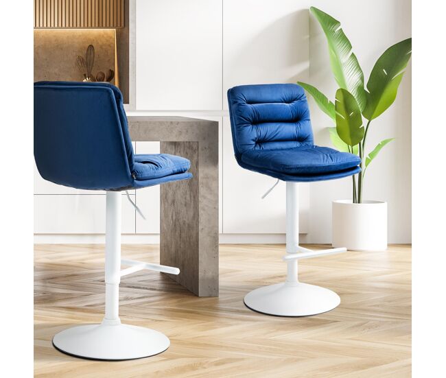 Set de 2 taburetes de bar damar en terciopelo azul 56x42x94 cm