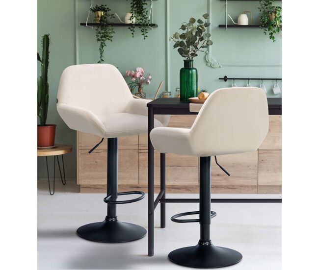 Set de 2 taburetes de cocina braga en terciopelo crema 52x51x89 cm