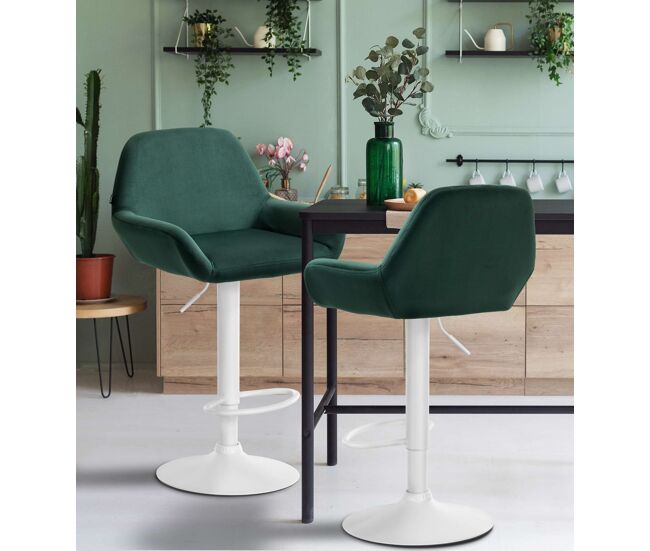 Set de 2 taburetes de cocina braga en terciopelo verde oscuro 52x51x89 cm