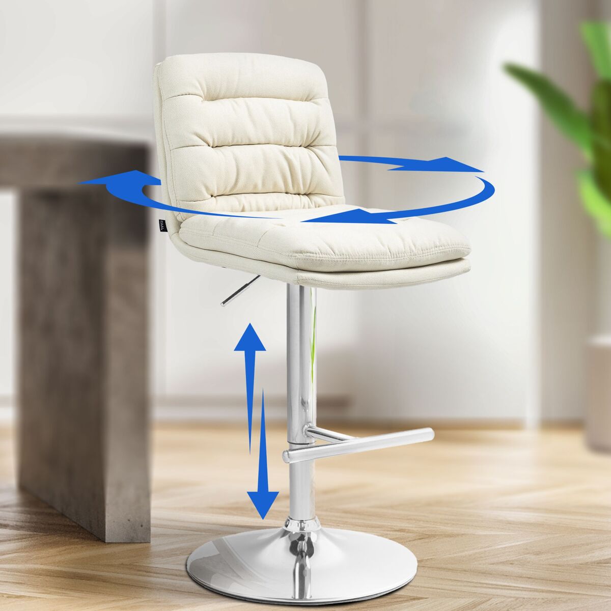 Lote de 2 taburetes de bar de tela damar crema 56x42x94 cm