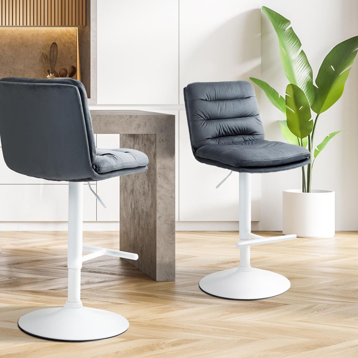 Set de 2 taburetes de bar damar en terciopelo gris oscuro 56x42x94 cm