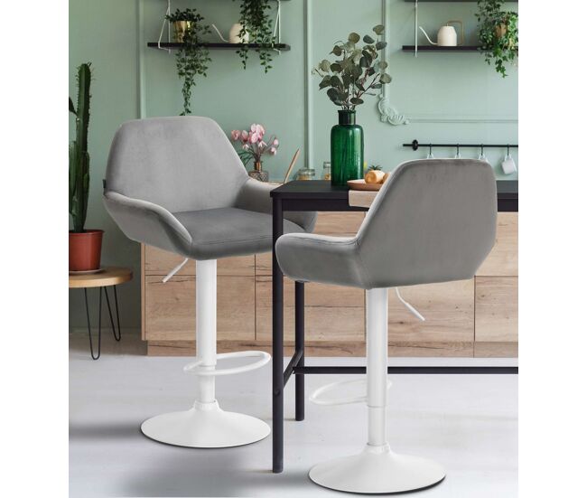 Set de 2 taburetes de cocina braga en terciopelo gris 52x51x89 cm