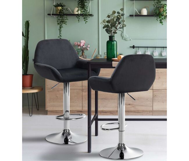 Set de 2 taburetes de cocina braga en terciopelo negro 52x51x89 cm
