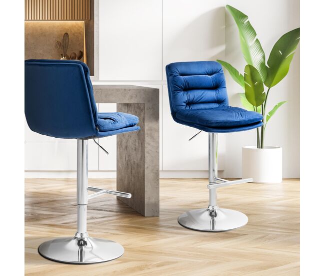 Set de 2 taburetes de bar damar en terciopelo azul 56x42x94 cm