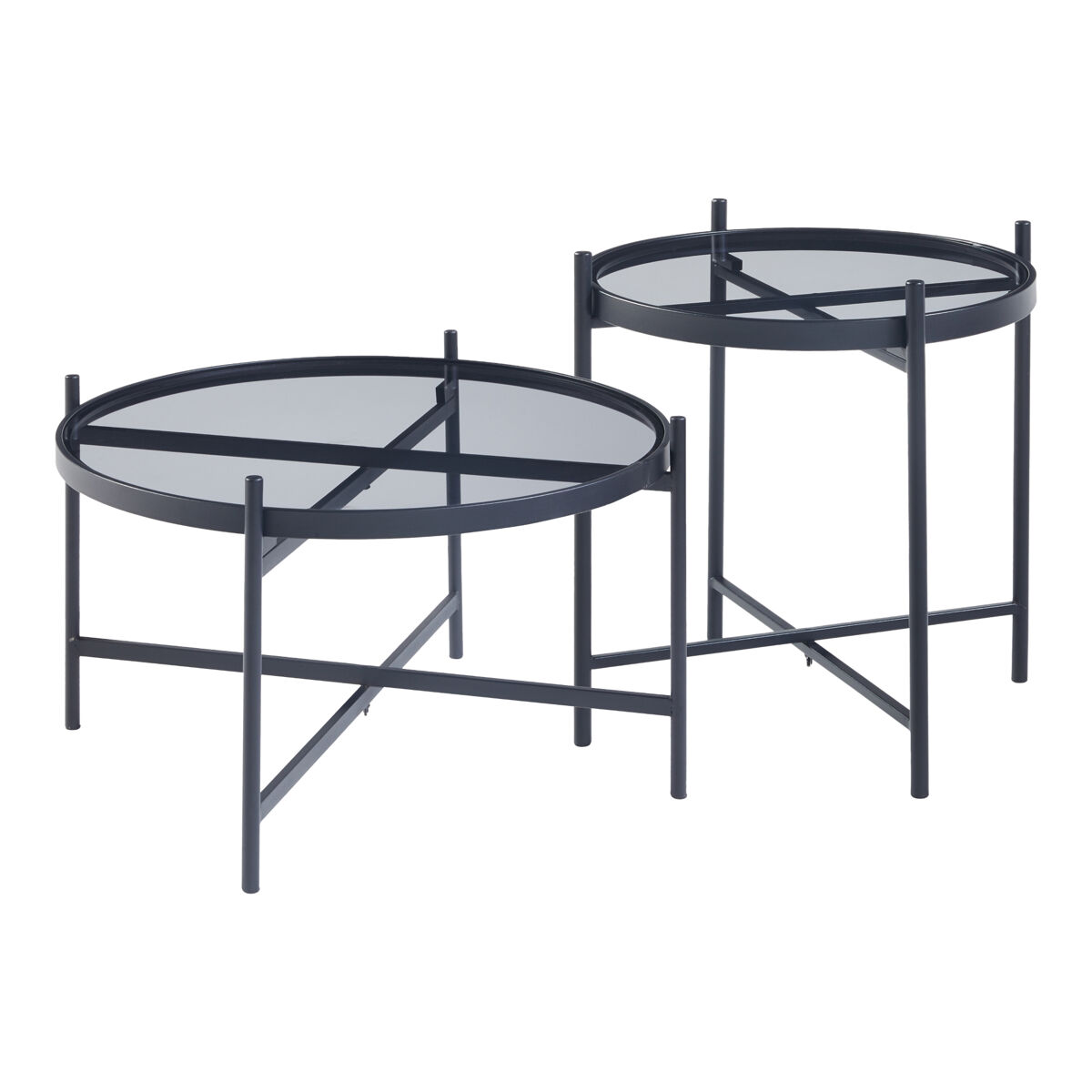 Juego de 2 mesas lier redondas cristal templado - negro [en.casa]