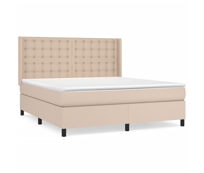 Cama box spring con colchón cuero sintético capuchino 160x200cm botones