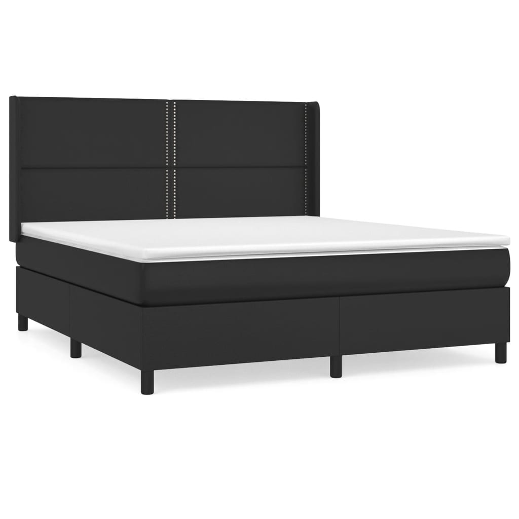 Cama box spring con colchón cuero sintético negro 180x200 cm liso con clavos