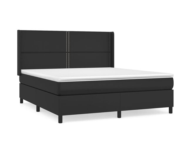 Cama box spring con colchón cuero sintético negro 180x200 cm liso con clavos