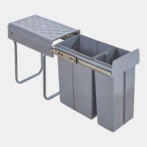 Caixote do lixo extraível Froland capacidade 1 x 20 L + 1 x 10 L plásticoaço 48 x 26 x 42 cm - Cinzento en.casa
