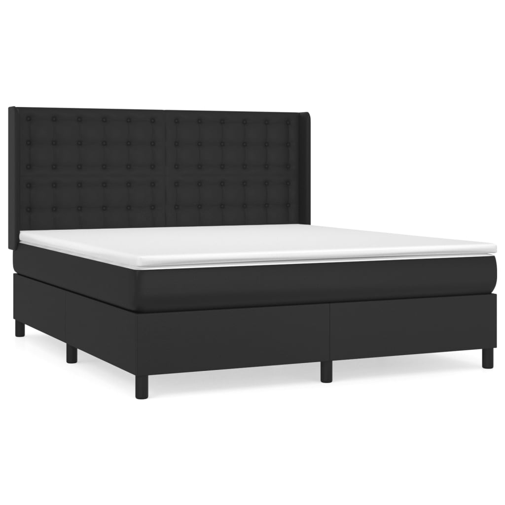 cama box spring con colchon cuero sintetico negro 180x200 cm botones