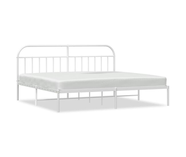 Estructura de cama de metal con cabecero blanco 193x203 cm con cabecero