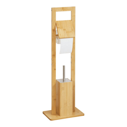 Porta-escovas de sanita de pé Västerås com escova de sanita em bambu 83x28x18 cm naturalprata en.casa