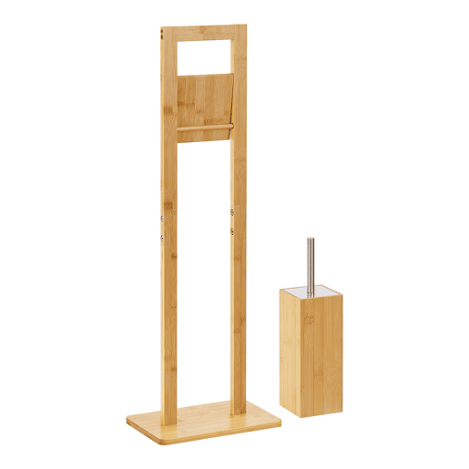 Porta-escovas de sanita de pé Västerås com escova de sanita em bambu 83x28x18 cm naturalprata en.casa