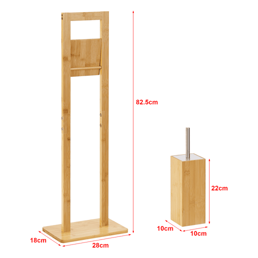 Porta-escovas de sanita de pé Västerås com escova de sanita em bambu 83x28x18 cm naturalprata en.casa