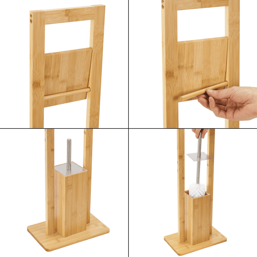 Porta-escovas de sanita de pé Västerås com escova de sanita em bambu 83x28x18 cm naturalprata en.casa