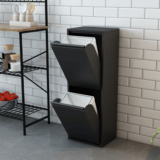 Sollentuna 28 L armário de plástico metálico para o lixo 93 x 33 x 25 cm preto en.casa