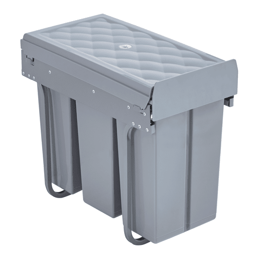Caixote do lixo extraível Froland capacidade 3 x 10 L plásticoaço 48 x 26 x 42 cm - Cinzento en.casa