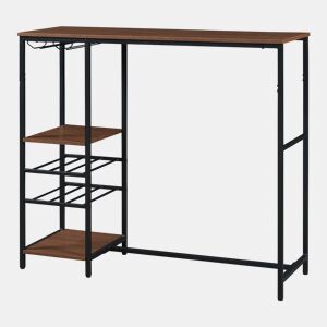 Mesa de bar Stjørdal com prateleira para vinhos 120x40x105cm - PretoNozes en.casa