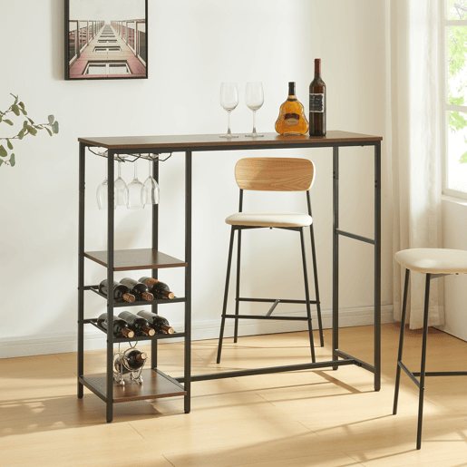 Mesa de bar Stjørdal com prateleira para vinhos 120x40x105cm - PretoNozes en.casa
