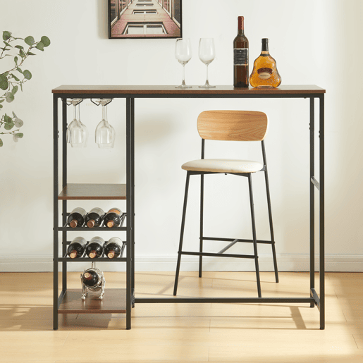 Mesa de bar Stjørdal com prateleira para vinhos 120x40x105cm - PretoNozes en.casa