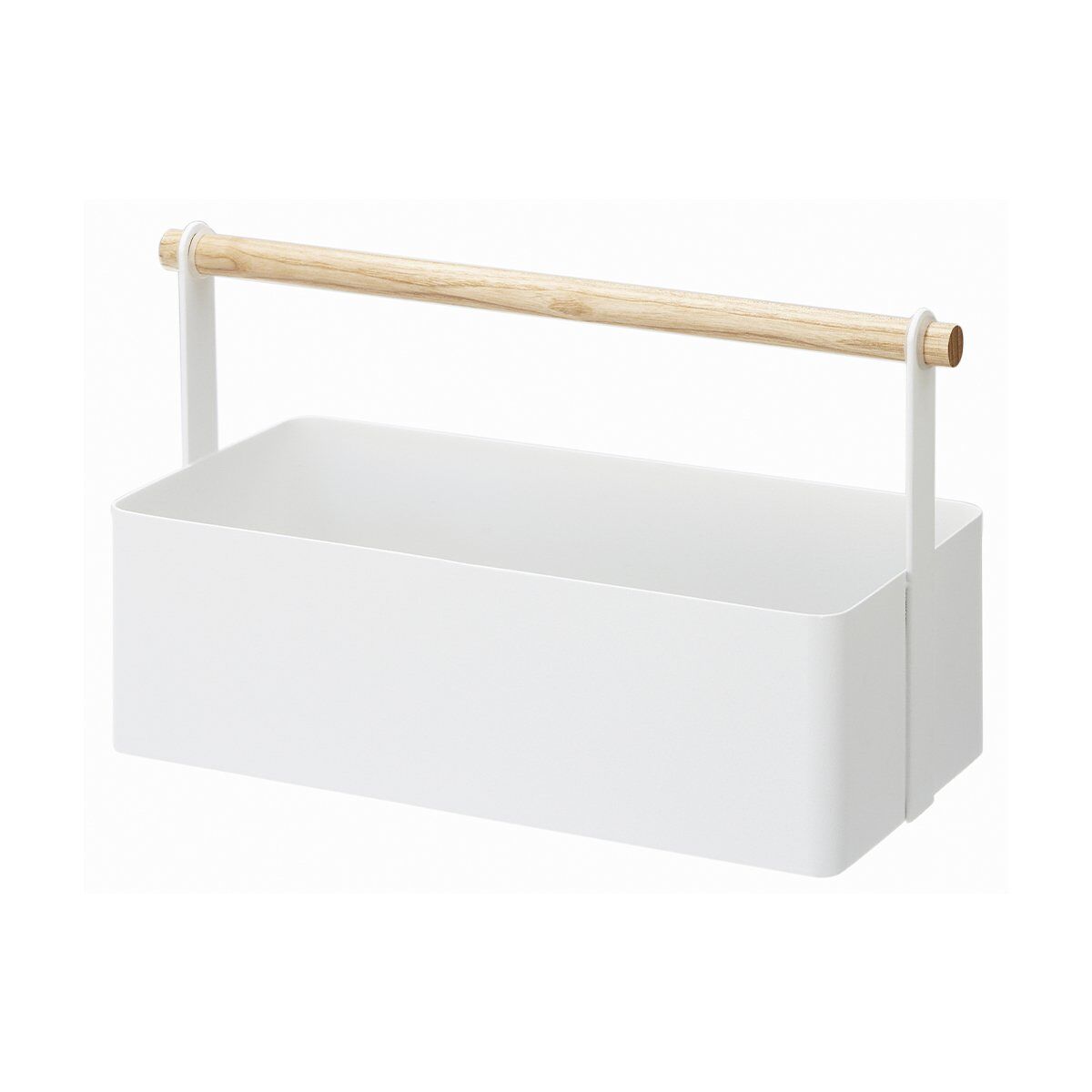 Cesta de almacenamiento de metal blanco con asa de madera - l29 cm
