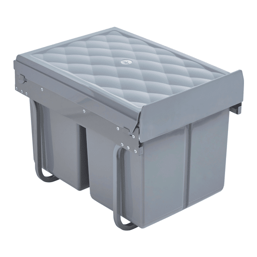 Caixote do lixo extraível Froland capacidade 2 x 15 L plásticoaço 48 x 34 x 34 x 35 cm - Cinzento en.casa