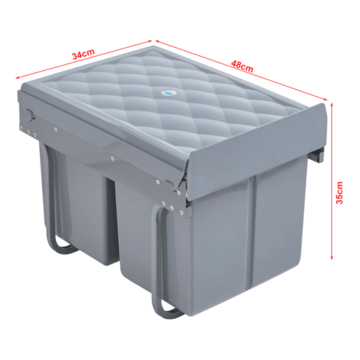 Caixote do lixo extraível Froland capacidade 2 x 15 L plásticoaço 48 x 34 x 34 x 35 cm - Cinzento en.casa