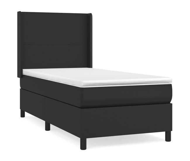 Cama box spring con colchón cuero sintético negro 100x200 cm diseño plano