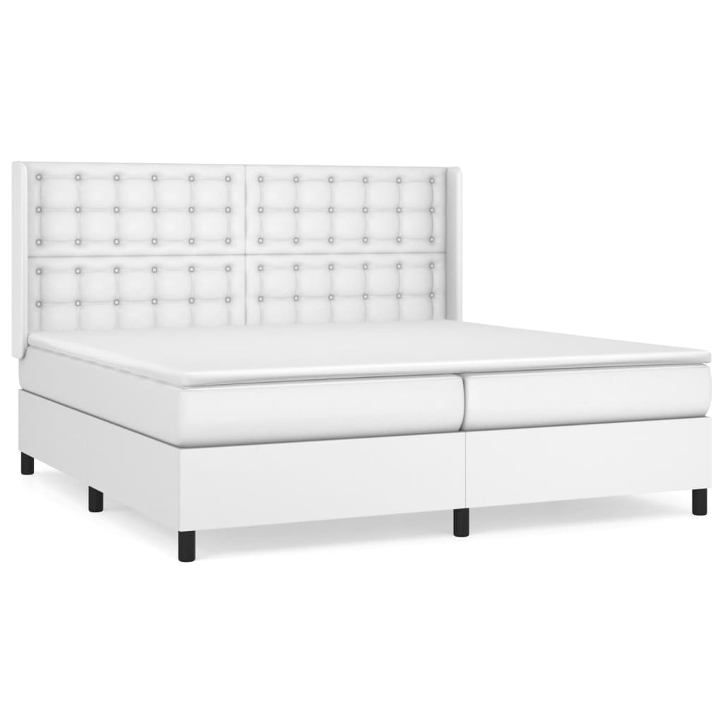 Cama box spring con colchón cuero sintético blanco 200x200 cm botones