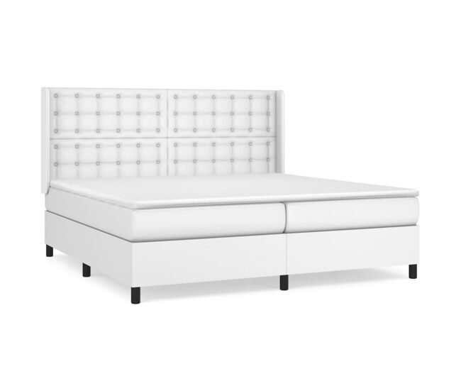 Cama box spring con colchón cuero sintético blanco 200x200 cm botones