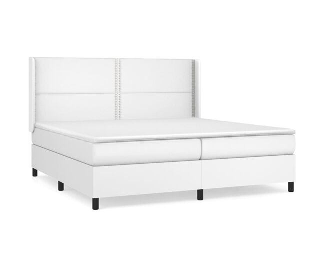 Cama box spring con colchón cuero sintético blanco 200x200 cm liso con clavos