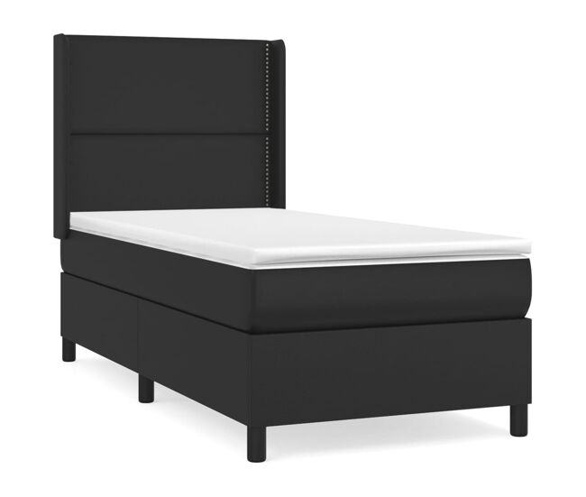 Cama box spring con colchón cuero sintético negro 90x190 cm liso con clavos