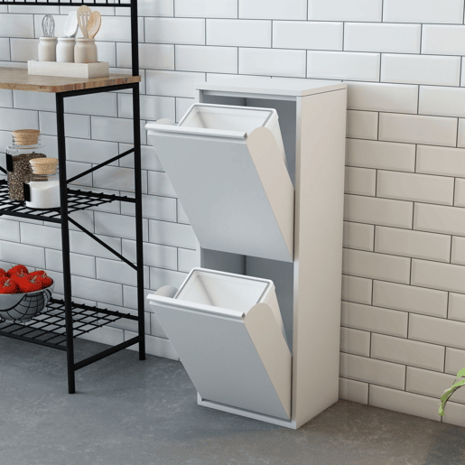 Armário com 2 caixotes do lixo Sollentuna 28 L plástico metal 93 x 33 x 25 cm branco en.casa