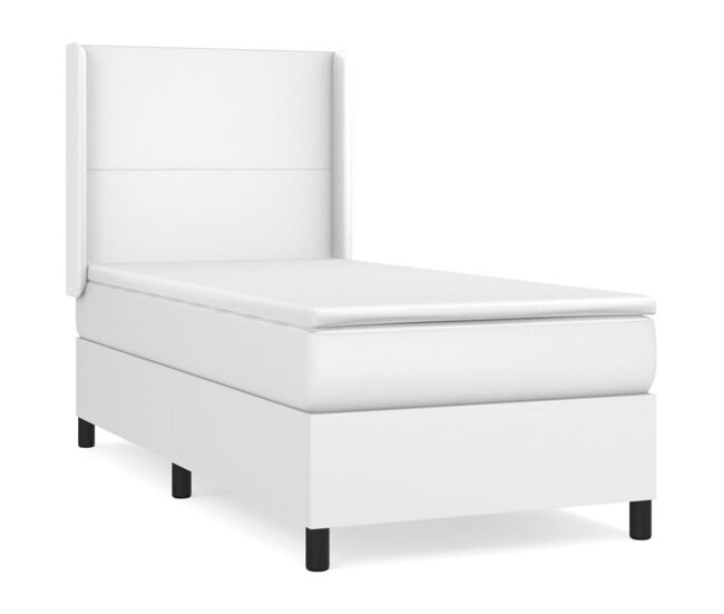 Cama box spring con colchón cuero sintético blanco 80x200 cm diseño plano