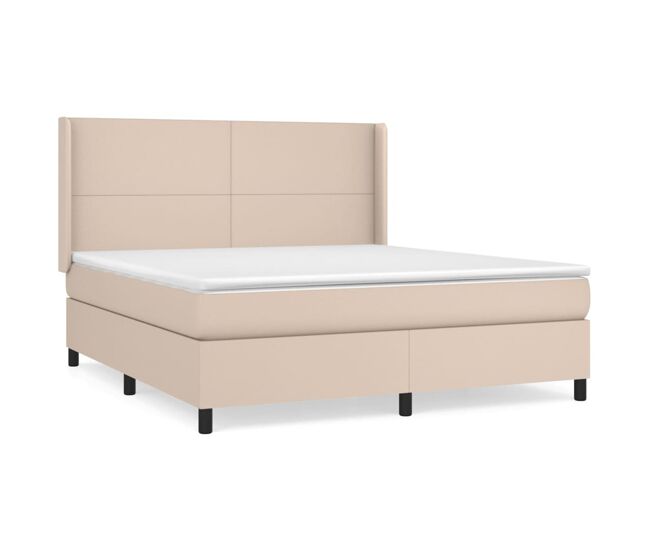 Cama box spring con colchón cuero sintético capuchino 160x200cm diseño plano