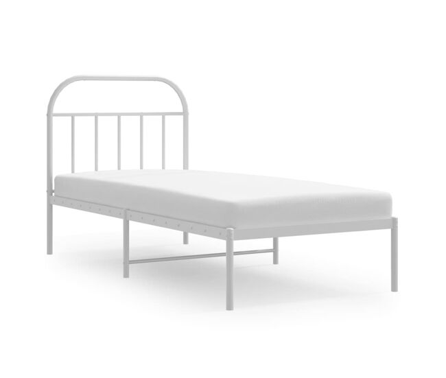 Estructura de cama de metal con cabecero blanco 90x200 cm con cabecero