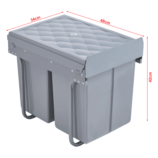 Caixote do lixo extraível Froland capacidade 2 x 20 L plásticoaço 48 x 34 x 42 cm - Cinzento en.casa