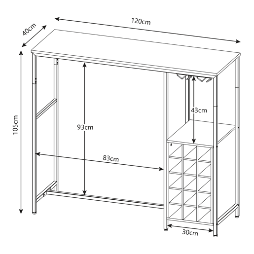 Mesa de bar Trøndelag com suporte para garrafas 120x40x105cm - PretoNozes en.casa
