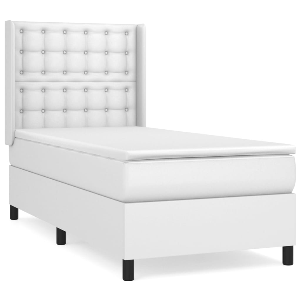 Cama box spring con colchón cuero sintético blanco 90x190 cm botones