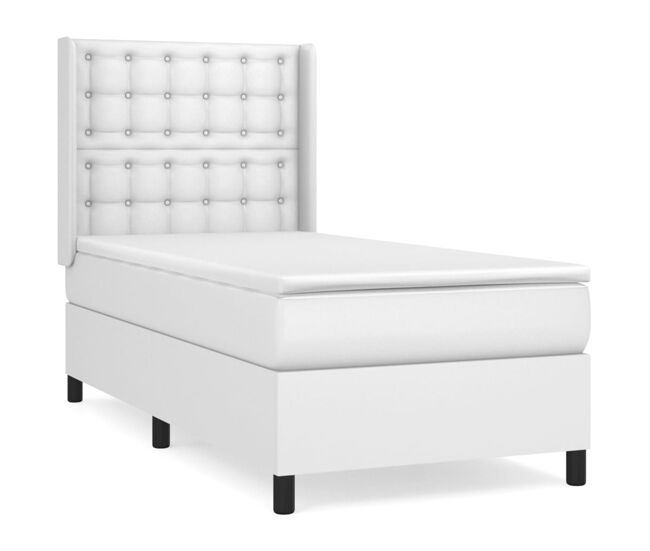 Cama box spring con colchón cuero sintético blanco 90x190 cm botones