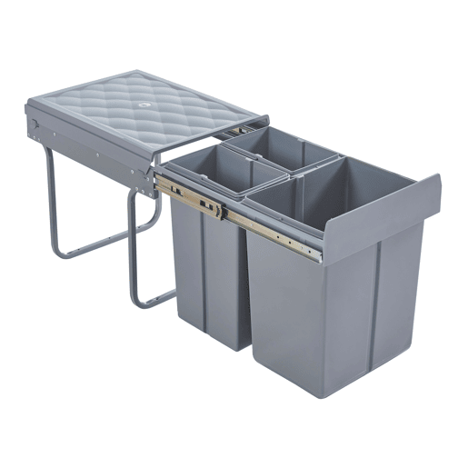 Caixote do lixo extraível Froland capacidade 2 x 10 L + 1 x 20 L plásticoaço 48 x 34 x 42 cm - Cinzento en.casa