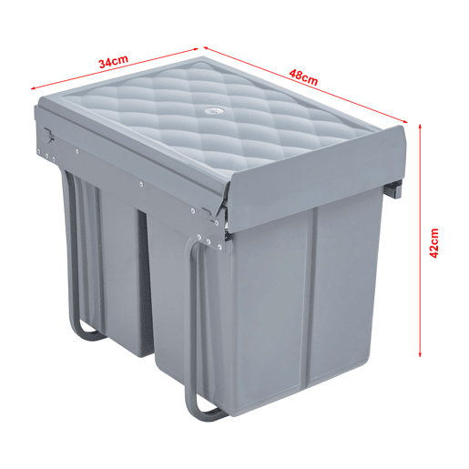 Caixote do lixo extraível Froland capacidade 2 x 10 L + 1 x 20 L plásticoaço 48 x 34 x 42 cm - Cinzento en.casa