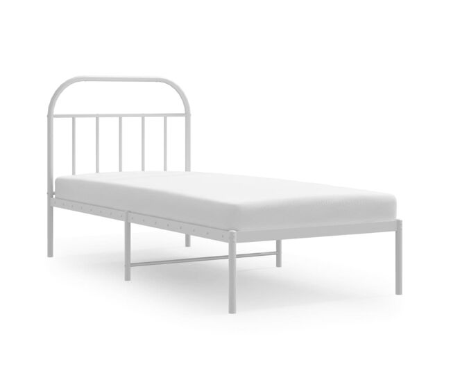 Estructura de cama de metal con cabecero blanco 90x190 cm con cabecero