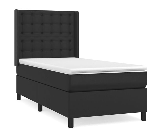 Cama box spring con colchón cuero sintético negro 90x190 cm botones