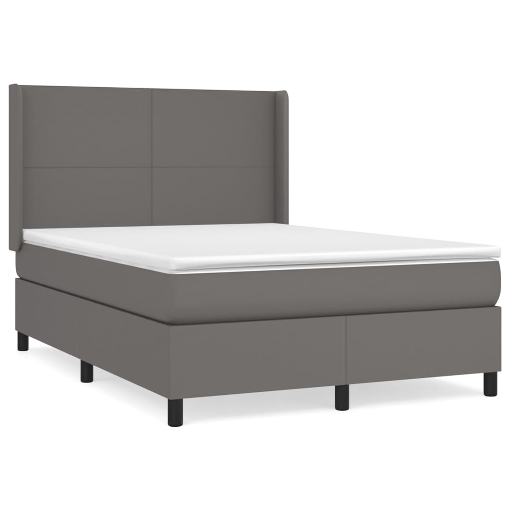 Cama box spring con colchón cuero sintético gris 140x190 cm diseño plano
