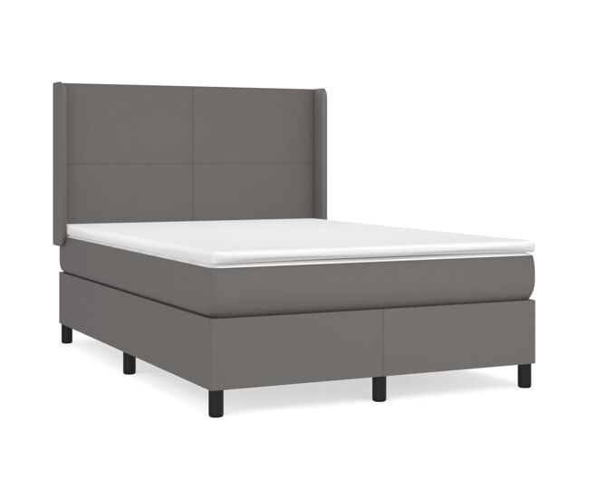 Cama box spring con colchón cuero sintético gris 140x190 cm diseño plano